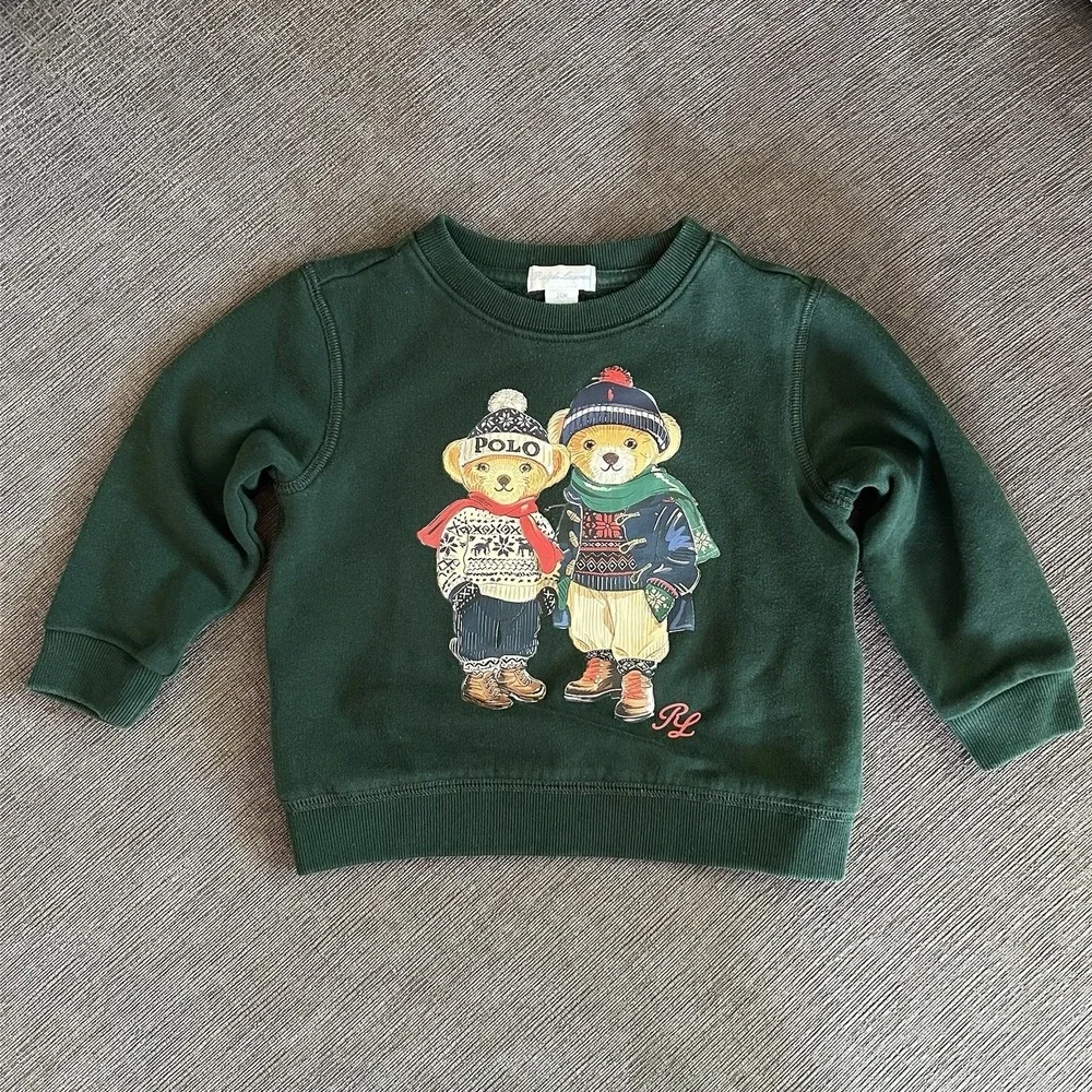 Polo Ralph Lauren Baby Dark Green Polo Bear Crewneck Sweatshirt 24 Months Cozy